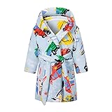 Bluesaly Bademantel mit Kapuze für Jungen, Kinder Pyjama Kleinkind Flauschig Weichen Fleece Blau Cartoon Auto Nachtwäsche Morgenmantel Alter 4-5 J