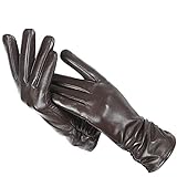 Klassische Faltenlederhandschuhe Damen Farbe Echtlederhandschuhe Damen Leder Winterhandschuhe Damen  -Dark Brown-2-7