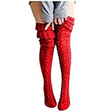 Alwayswin Kniestrümpfe Damen Overknee Strümpfe Overknee Socks Winter Warme Plus Fleece Strümpfe Lange Stricken Socken Mädchen Dicker Baumwollsocken Bodensocken Wintersocken Kniestrümp