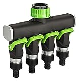 Dunlop 4 Wege Verteiler Wasser - Stufenlos Einstellbarer Wasserverteiler mit Schnellkupplung 3/4´´ Zoll Wasserhahn Adapter Garten Gartenschlauch 4-Wege-Verteiler 4fach 4er Splitter (4-Wege-Verteiler)