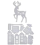 2 Stück Stanzschablone Weihnachten Metall Prägeschablonen Stanzmaschine Stanzformen Hirsch Haus Schneiden für DIY Weihnachten Einladung Karten Umschlag Scrapbooking Sammelalbum Dek