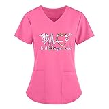 WENZHOU Valentinstag/St. Patrick's Day/Ostern Krankenhaus Schlupfhemd Bluse Kurzarm V-Neck Mischgewebe Kasack Damen Pflege mit Liebe Motiv Bunt Arzt Uniform Berufsbekleidung Krankenschwester Kleidung