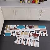 Küchenmatte Puffer Anti-Ermüdungsmatte Wasserdicht Anti-fettig Anti-Rutsch-Matte Küchendekor-Geschirrmalerei-45x75cm（17.5x29.2 inches）