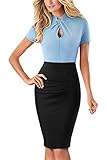 HOMEYEE Damen Vintage Stehkragen Kurzarm Bodycon Business Bleistift Kleid B430 (XXL, Hellblau)