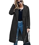 OADOBKICE Damen Mantel Soft Teddy Fleece Hoody Jacke Fleece Fuzzy Faux Shearling Reißverschluss Mäntel Winter Oversized Outwear Jacken Wintermantel Kunstpelz Wolle Damen Warme Jacke Schwarz L