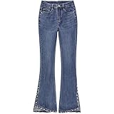 Damen Jeans Herbst Slim Plus Size Seitenschlitz Hohe Taille Stretch Schlaghose Modisches Temperament Freizeitjeans 31