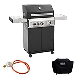 TAINO BLACK Gasgrill-Set mit Abdeckhaube und Gasdruckminderer (BLACK 3+1 Set)