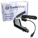 Trade-Shop Premium Micro-USB 2A KFZ-Ladekabel 12V/24V mit TMC Antenne ersetzt 4UUC5 4UUC.001.05 4 UUC 23 für Becker Blaupunkt Falk Garmin Navigon Tomtom Navigationsgerät (1,1m Länge)