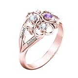 Personalisierter Herz-Versprechens-Ring Custom Simulierter Geburtsstein-Namensring Gravierter Silberring für Frauen(Roségold 20.75)