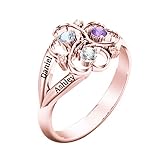 Personalisierter Herz-Versprechens-Ring Custom Simulierter Geburtsstein-Namensring Gravierter Silberring für Frauen(Roségold 20.75)