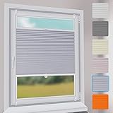 Sekey Premium Plissee - Hochwertiges Faltrollo ohne Bohren - 80 x 130cm - Jalousie für Fenster & Tür - Sonnenschutz - lichtundurchlässig - Hellg