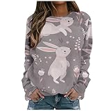 SHZFGUI Damen-Sweatshirt mit niedlichem Hasenmuster, lässig, Rundhalsausschnitt, Langarm, Damen, lockere Passform, Trendige Mom-Blusen, Ob