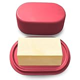 Cooler Kitchen Butterdose Rot runder Butterbehälter mit Deckel für Butter | Modern und klassisch | Leichte Butterschale | Spülmaschinenfeste Butterglocke, Butterbox