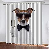 TTBBBB 2Er Set Gardinen Vorhang Blickdicht Tierhund Gentleman B 183 x H 160 cm Gardinen Verdunkelungsvorhang Schlafzimmer Kinderzimmer Thermovorhang Fensterdekoration 3D Muster Ösen schal 2Er S