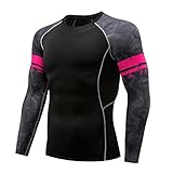 BIBOKAOKE Herren Langarm Sportshirt Kompression Top Funktionsshirt Mode Bedrucktes Langarmshirt Stretch atmungsaktiv Tight Fitnessshirt Yoga Laufshirt Jogging Gym Trainingsshirt Muscle S