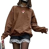 Onsoyours Sweatshirts Damen Buchstaben Print Langarm Winter Pullover mit Rundhalsausschnitt Vintage Streetwear Kapuzenpullover Sportbekleidung Sweatshirt Top Hoodie R Braun L