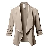 Casual 3/4 Ärmel Vorne Offen Blazer Damen Jacke Elegant Kurz Blazer Elegante Cardigan Sommerblazer Leichte Wasserfall Offener Bolero Dünner Kurze Frauen Anzug für Hochzeitsfeier Büro und F