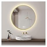 Beleuchteter LED-Kreis-Badezimmerspiegel mit Hintergrundbeleuchtung und Licht Make-up-Spiegel Goldener Rahmen Warmes Licht, weißes Licht (Color : Warm Light, Size : 27.6inch)