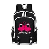 Saicowordist Squid Game Cosplay Rucksack, Mehrzweck Laptop Tagesrucksack, Bedruckter Tagesrucksack Schultasche mit USB-Ladeanschluss & Kopfhöreranschluss(Schwarz 06)