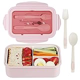 Brotdose, Lunchbox, Auslaufsichere Lunch-Boxen Kinder und Erwachsene, Bento Lunch Boxen mit Besteck und 3 Fächern, Mikrowelle Heizung, Für Schule, Arbeit, Picknick Reisen, B