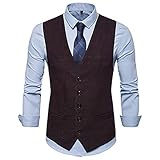 WAQD Herren Anzugweste V-Ausschnitt Ärmellose Westen Slim Fit Smoking Sakko Herrenweste Herrenanzug Anzug Business Hochzeit Herren Weste Western Basic Western Frack Retro Elegant V