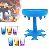 ZRBD-ds 6 Shot Glaspender Und Halter Mit Weinausgießer, Schussglasspender Zum Füllen Von Flüssigkeiten Trinkspiele, Cocktailparty, Bier- Und Weinabscheider (Color : Blue)
