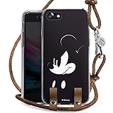 DeinDesign Carry Case kompatibel mit Apple iPhone 7 Hülle mit Kordel aus Leder Handykette zum Umhängen braun Silber Mickey Mouse Offizielles Lizenzprodukt Disney