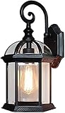 Slscyx Externe Wandleuchte Laterne E27 Base mit klarem Glas Vintage Industrielle Beleuchtung 1 wasserdichte Gartensicherheit Wandleuchte für Villa Courty