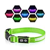 LED Leuchthalsband Hunde Halsband USB Wiederaufladbar Wasserdicht 7 Farbwechsel Halsband Hund Klein Groß Mittel Super Helle Sicherheit für Die Nacht - Grün - L