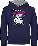 Shirtracer Pferde Geschenk und Reiten Zubehör - Echte Mädchen voltigieren - 140 (9/11 Jahre) - Navy Blau/Grau meliert - Spruch - JH003K - Kinder Hoodie Pullover für Jungen und M