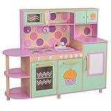 FROGGY Kinderküche Holz Spielküche groß für Mädchen | Designed in Germany | Mikrowelle Kühlschrank Spülmaschine Kochfeld Herd | Küche Rosa Pink ab 3 Jahre | EN71 geprüft &