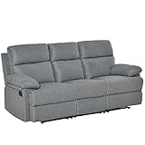 HOMCOM 3-Sitzer Fernsehsofa Relaxsofa Liegefunktion Fernsehcouch TV-Sofa Relaxsessel 180° verstellbar Leinen Dunkelgrau 198 x 86 x 97