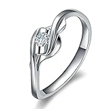 Daesar Damen Ring 18 Karat Weißgold, Solitärring mit 0.08ct Diamant Ehering Weißgold Verlobung Ring Gr.45 (14.3)