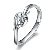 Daesar Damen Ring 18 Karat Weißgold, Solitärring mit 0.08ct Diamant Ehering Weißgold Verlobung Ring Gr.45 (14.3)