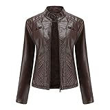 Baiomawzh Damen Kurze Weiche PU-Lederjacken Kunstlederjacke Jacke mit Zip Lässige Bikerjacke Sakko Blazer Kurze Jacket Biker Damen Lederjacke Mit Reiß