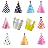 Dream HorseX Geburtstag Hüte Kronen Set Partyhüte Party Kegel Hüte, Party Kegel Hüte mit Pom Poms, schöne Krone, für Kinder und Erwachsene, Spaß Geburtstag Party Hüte, 11 Stück