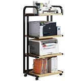 guoqunshop Mesh-Speicher 4-lagiger stehender Druckerständer Faxmaschine Wagenständer mit Rädern Metallrahmen, gebraucht für Büro Wohnzimmer Mobildrucker Regal Drucker-Rack (Color : Black)