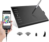 Huion Inspiroy H1060P Grafiktablett (unterstützt Android-Handy) 10 x 6.25 Zoll mit 12+16 Funktionstasten unterstützt 8192 Drucksensitivität und Neigungsfunktion ± 60 ° für Remote Arbeiten oder L