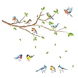 decalmile Wandtattoo Vögel Baum Zweige Wandsticker Grüne Blätter Wandaufkleber Kinderzimmer Wohnzimmer Küche Wanddek