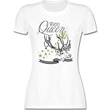 Kompatibel mit Oktoberfest Damen Trachtenshirt - Wiesn Queen - L - Weiß - Tshirt Bayern - L191 - Tailliertes Tshirt für Damen und Frauen T-S