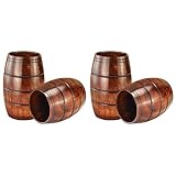 MOTZU 4 Stücke Handgefertigt Holz Trinkbecher Eiche Barrelförmig Biergläser Bierkrug aus Holz Nordic Style Biertulpe, tragbar Cup Kaffee Tasse Camping Becher Tee Tasse, Weinfass Form Holz Cup 210