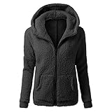 NIUYAN Damen Plüschpullover Große Größe Lockerer Reißverschluss Langarm Einfarbiges Doppelseitiges Fleece-Sweatshirt für Winter Dickes Warmes Vorne Offen Lange ÄRmel Mantel Mit Taschen Cardig