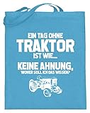 shirt-o-magic Landwirt: Tag ohne Traktor? Unmöglich! - Jutebeutel (mit langen Henkeln) -38cm-42cm-Hellb