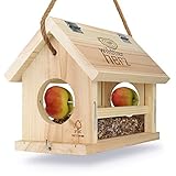 wildtier herz I Vogelfutterhaus M Handarbeit aus Natur-Holz für Gartenvögel wetterfest, naturbelassen I Vogelhaus zum Aufhängen im Garten und Balk