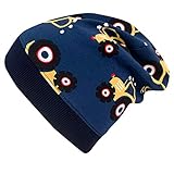 Wollhuhn Leichte Jungen/Buben Beanie-Mütze TRECKER/Traktor Jersey Elastisches Bündchen Übergangszeiten 20170813 (XS, Maxi Traktor Dunkelblau/Gelb)