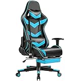 Yaheetech Gaming Stuhl Racing Stuhl ergonomischer Drehstuhl Höhenverstellbarer Schreibtischstuhl PC Stuhl mit Fußstütze Hohe Rückenlehne mit einstellbaren Armlehnen Neonb