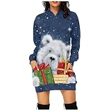 Weihnachtskleid Damen Sexy Weihnachtspullover Kleid Langarm Party Kleider Weihnachts Kostüm Langarmshirt Sweatshirt Kapuzenpullover Hoodie Weihnachten Blusenkleider Herbst Winter Schmaler Rock