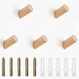 Holz Haken, Holz Kleiderhaken Rund Garderobenhaken 5 Stück, Natürliche Holz Wandhaken mit Schraubenmutter für Schlafzimmer, Wohnzimmer,