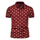 YOYHX Herren Mode Casual Kurzarm Poloshirt Vergoldet Krone Muster Gedruckt Revers Polo Shirt, wein, XXL
