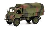 Schuco 452652700 Mercedes-Benz Unimog S404 Bundeswehr, mit Plane, Modellauto, Maßstab 1:87, Tarnfarb